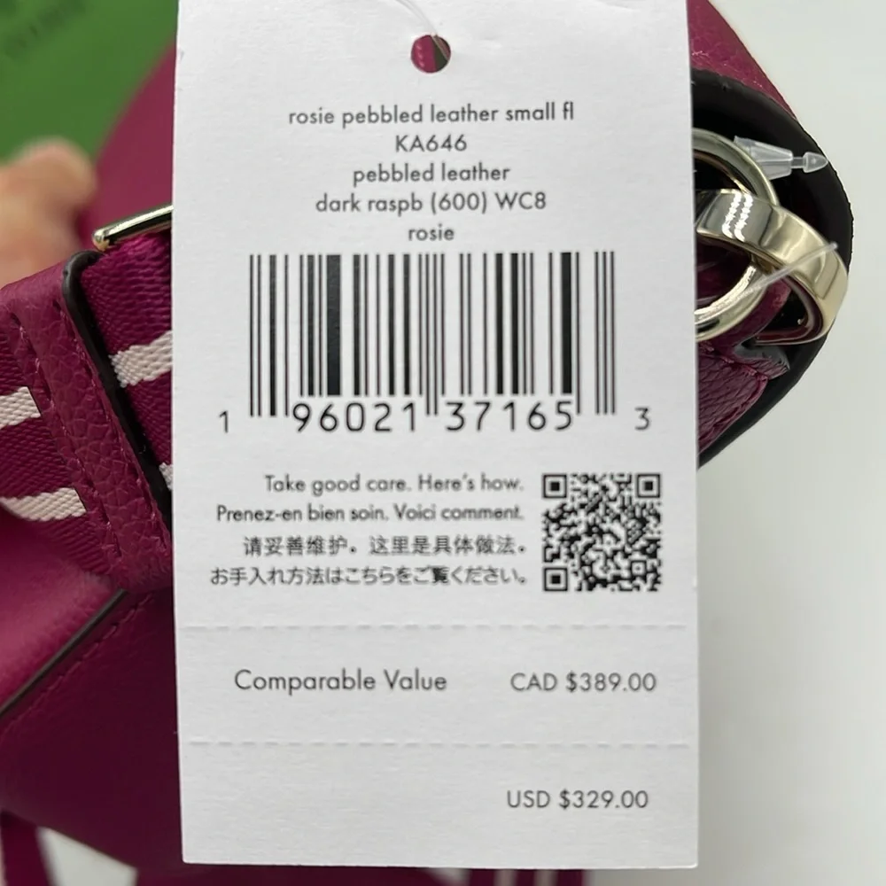 KATE SPADE Rosie Pebble Leather Small Flap Crossbody 
Dark Raspberry 
NWT - Picture 13 of 16